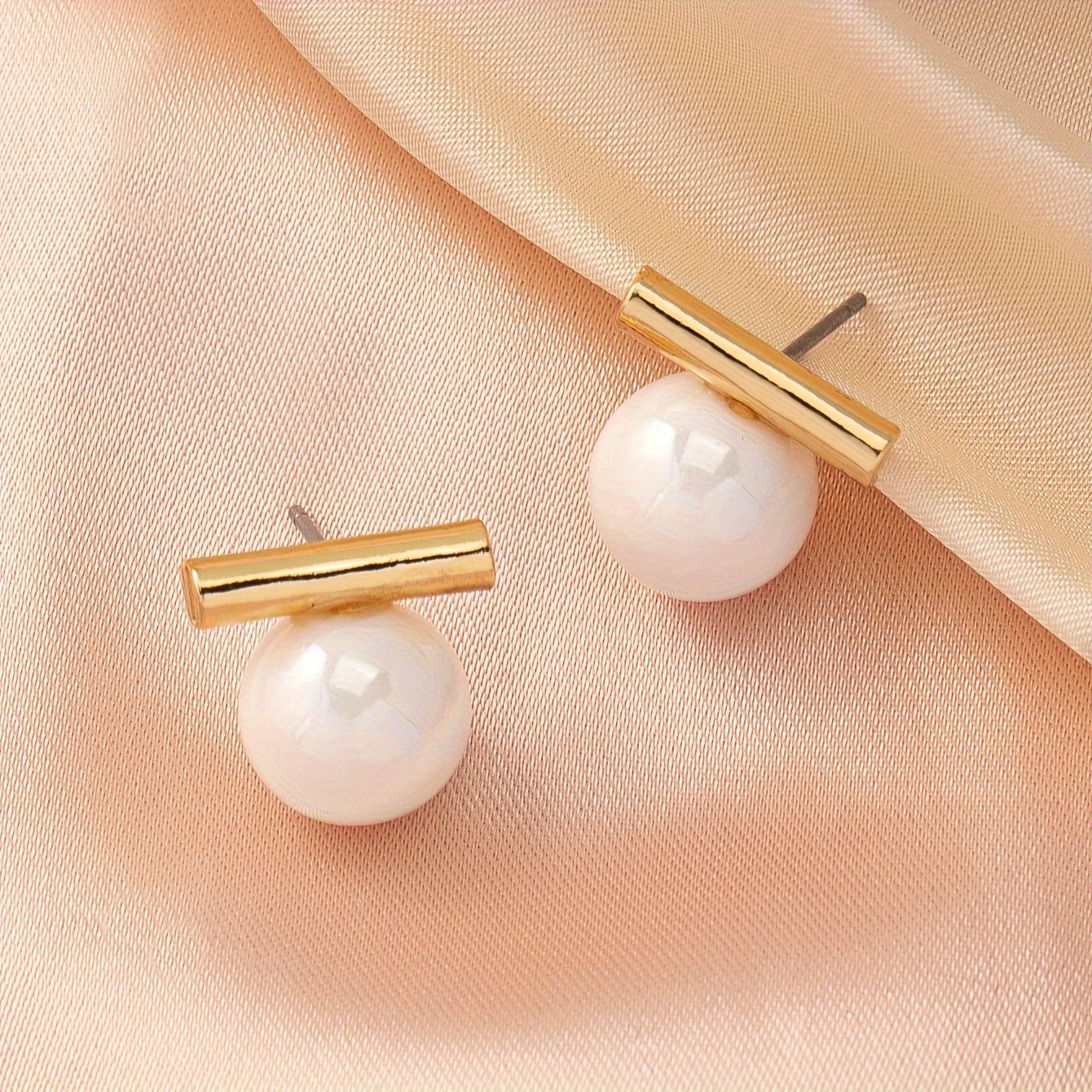 Golden Stick Faux Pearl Dangle Earrings